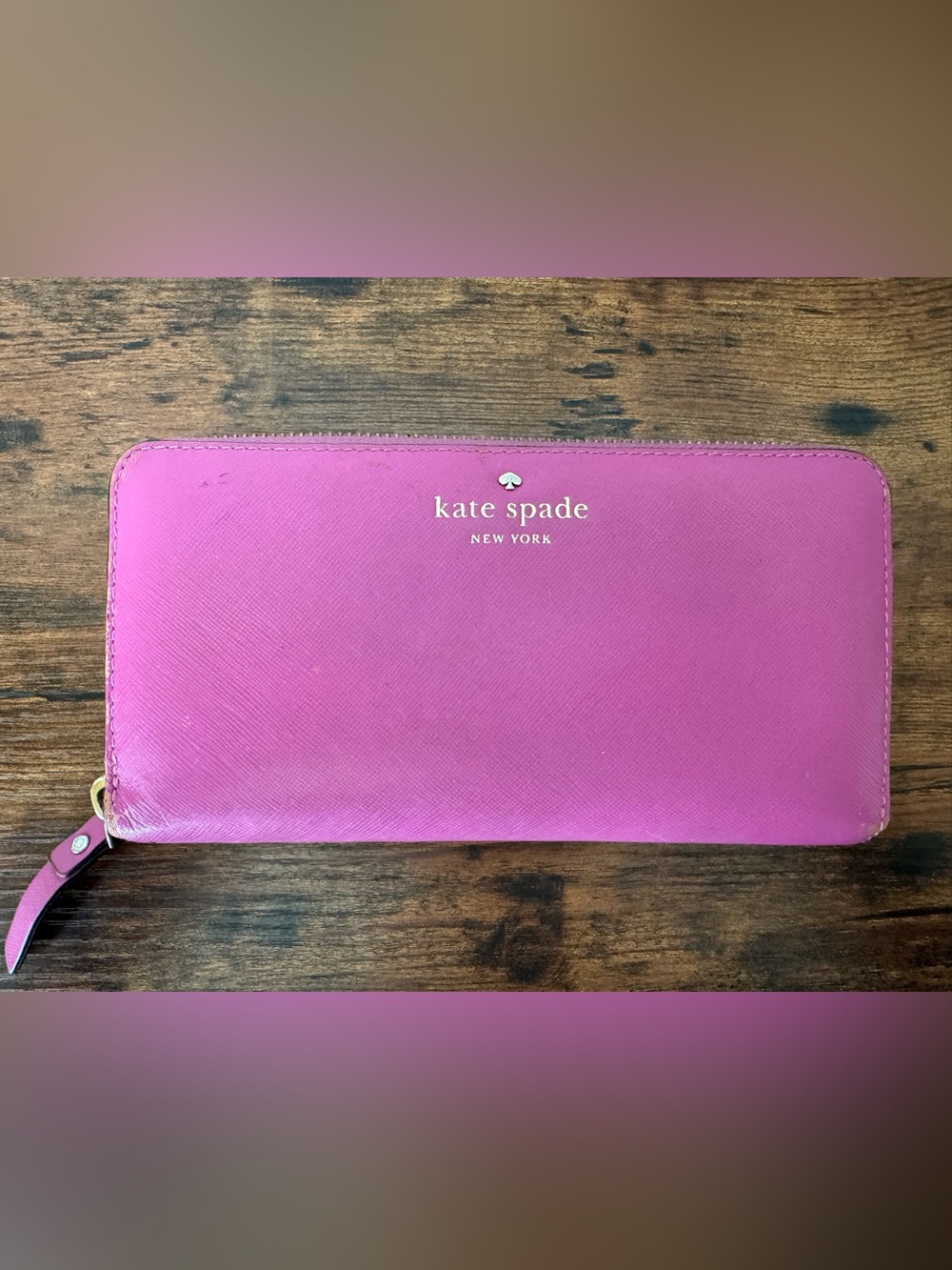 Kate Spade New York Magenta Saffiano Leather Zip Around Accordion Wallet
